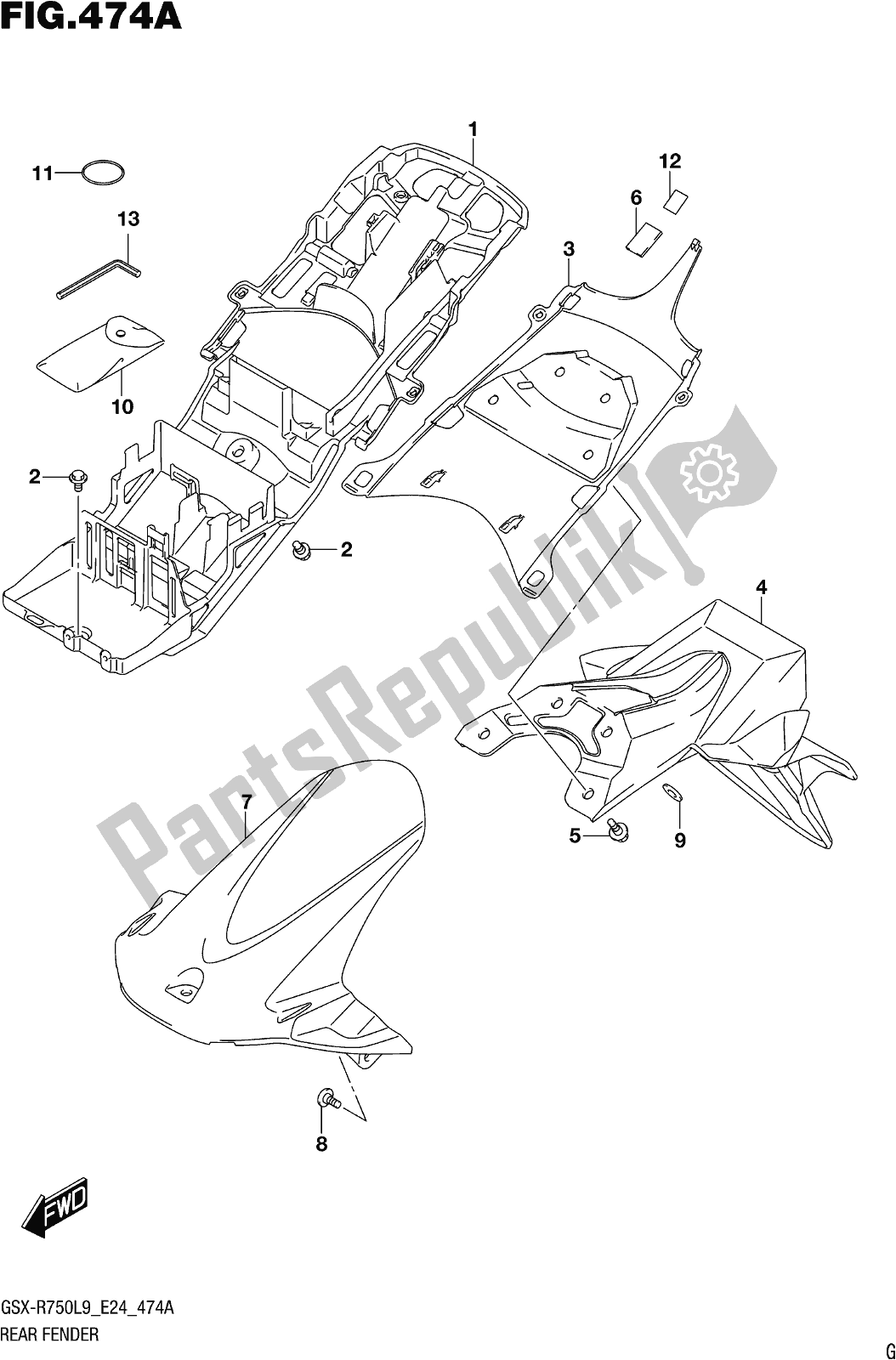 All parts for the Fig. 474a Rear Fender of the Suzuki Gsx-r 750 2019