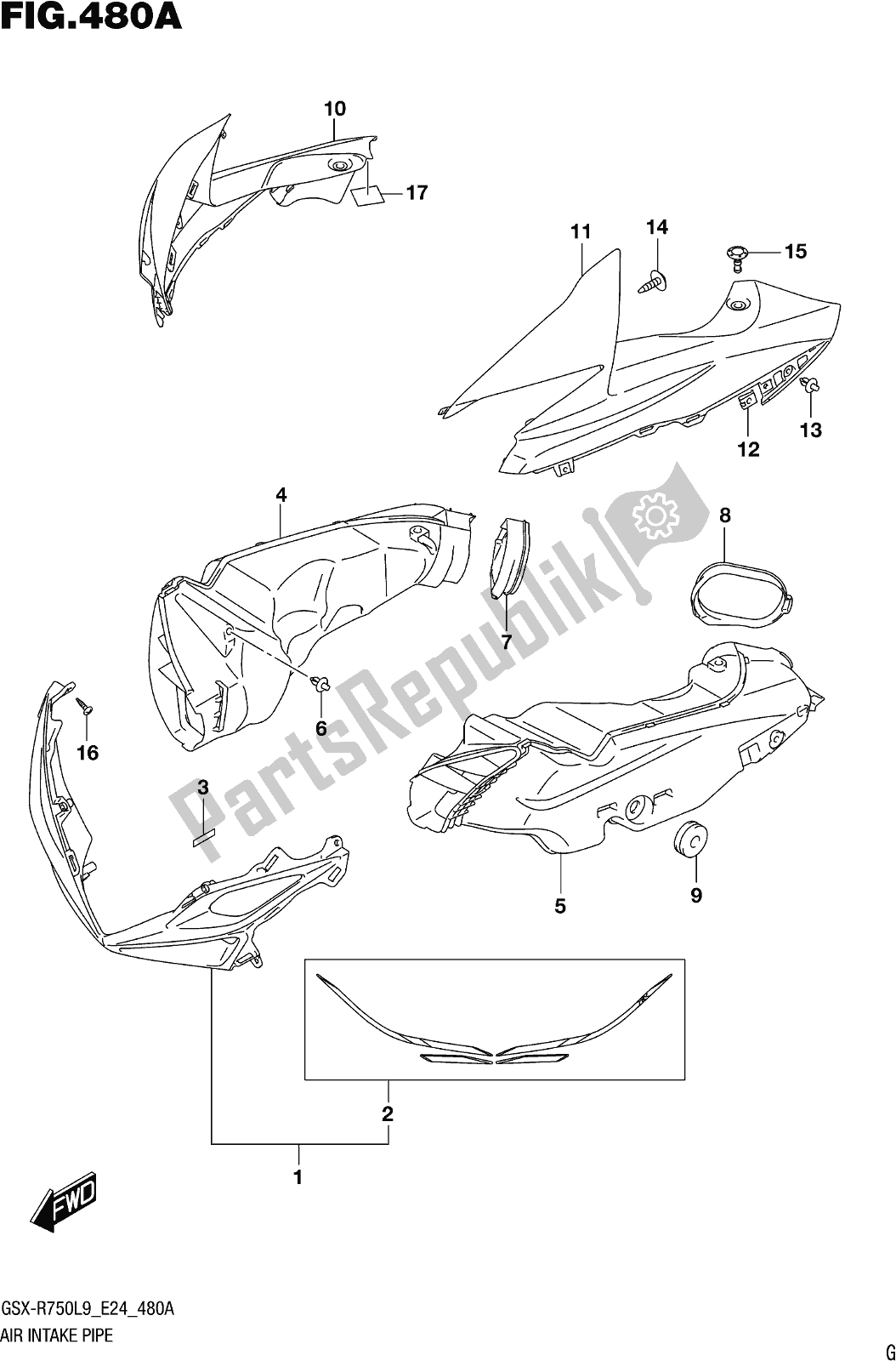 All parts for the Fig. 480a Air Intake Pipe of the Suzuki Gsx-r 750 2019