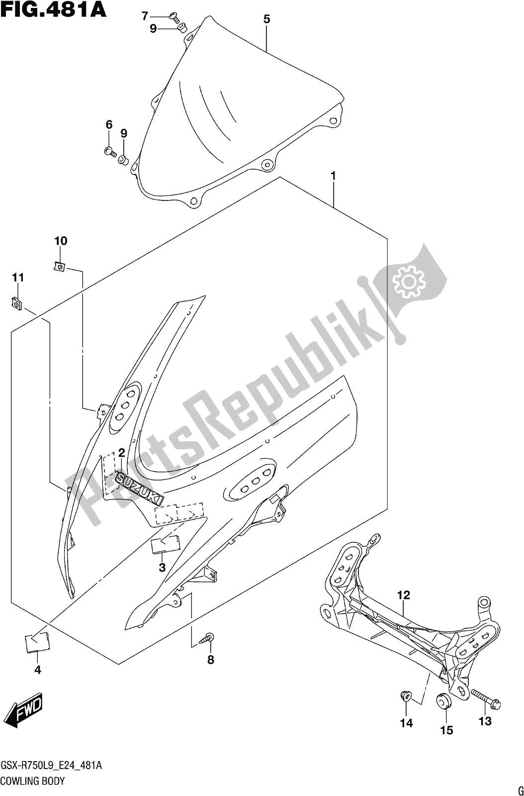 All parts for the Fig. 481a Cowling Body of the Suzuki Gsx-r 750 2019