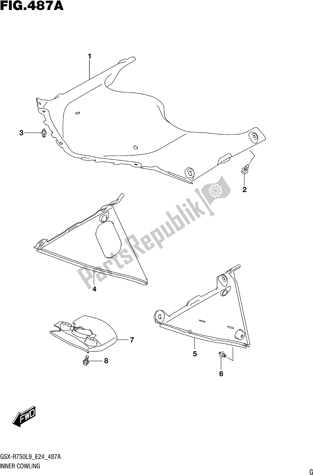 All parts for the Fig. 487a Inner Cowling of the Suzuki Gsx-r 750 2019