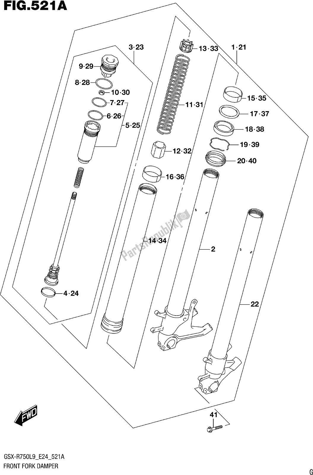 All parts for the Fig. 521a Front Fork Damper of the Suzuki Gsx-r 750 2019