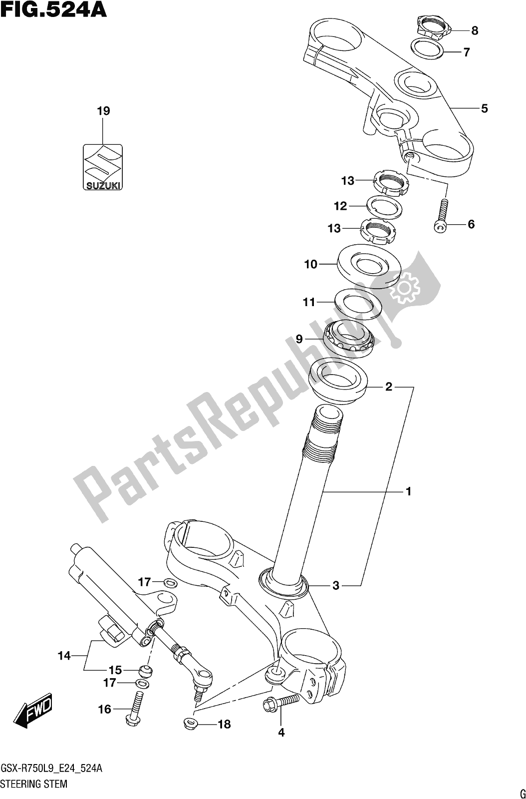 All parts for the Fig. 524a Steering Stem of the Suzuki Gsx-r 750 2019