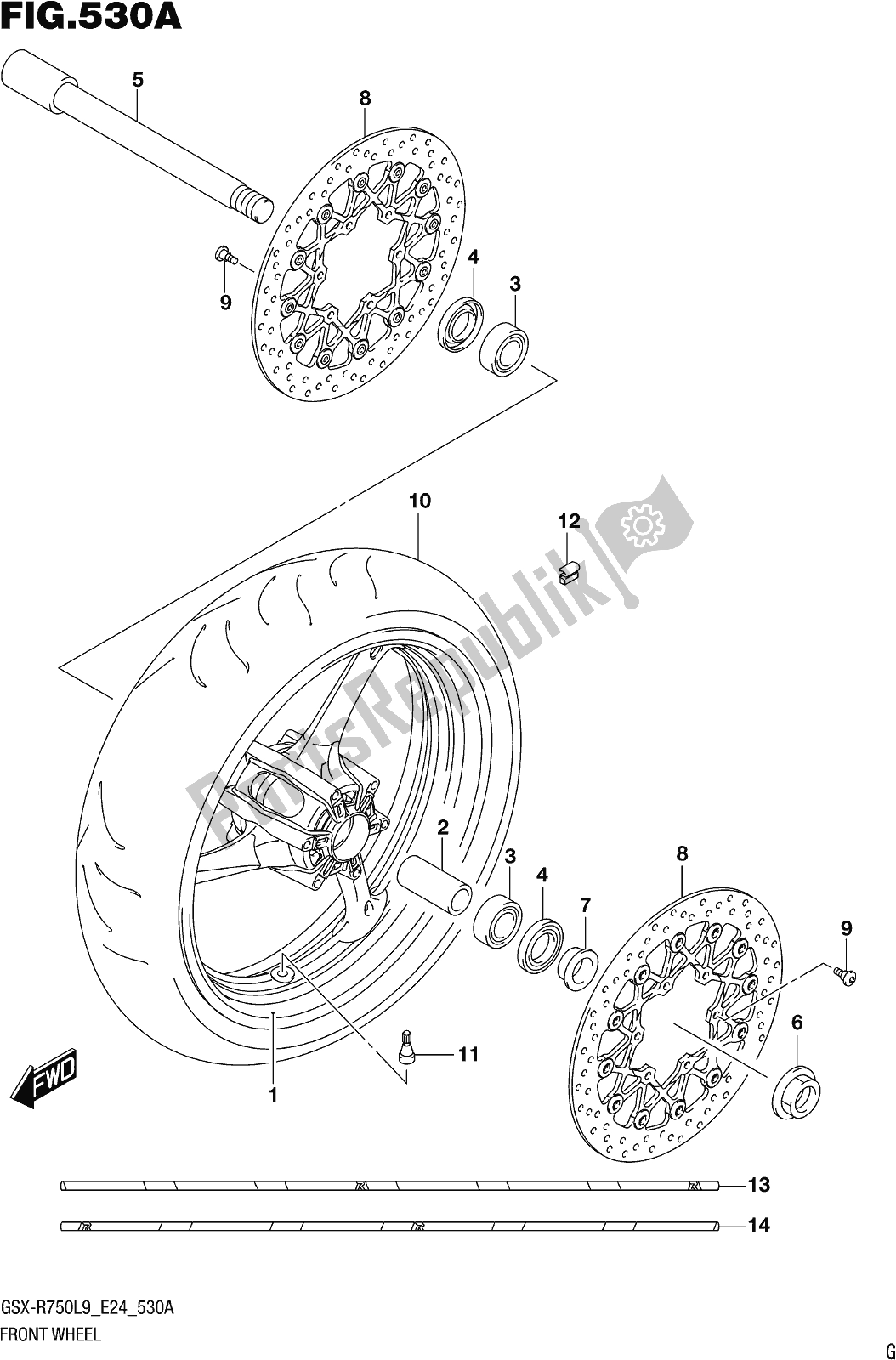 Toutes les pièces pour le Fig. 530a Front Wheel du Suzuki Gsx-r 750 2019