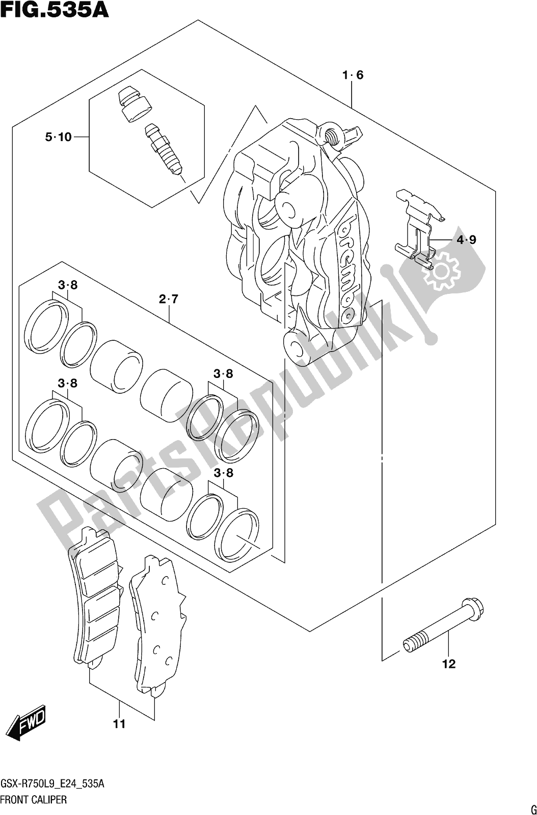 All parts for the Fig. 535a Front Caliper of the Suzuki Gsx-r 750 2019