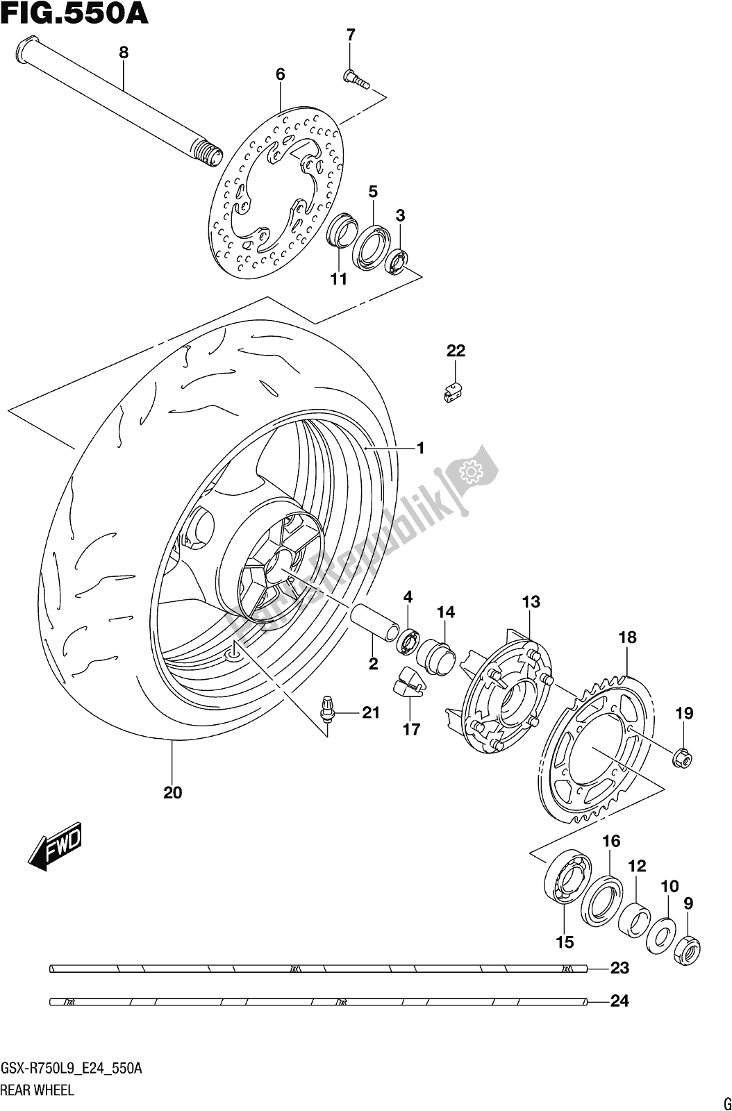 All parts for the Fig. 550a Rear Wheel of the Suzuki Gsx-r 750 2019