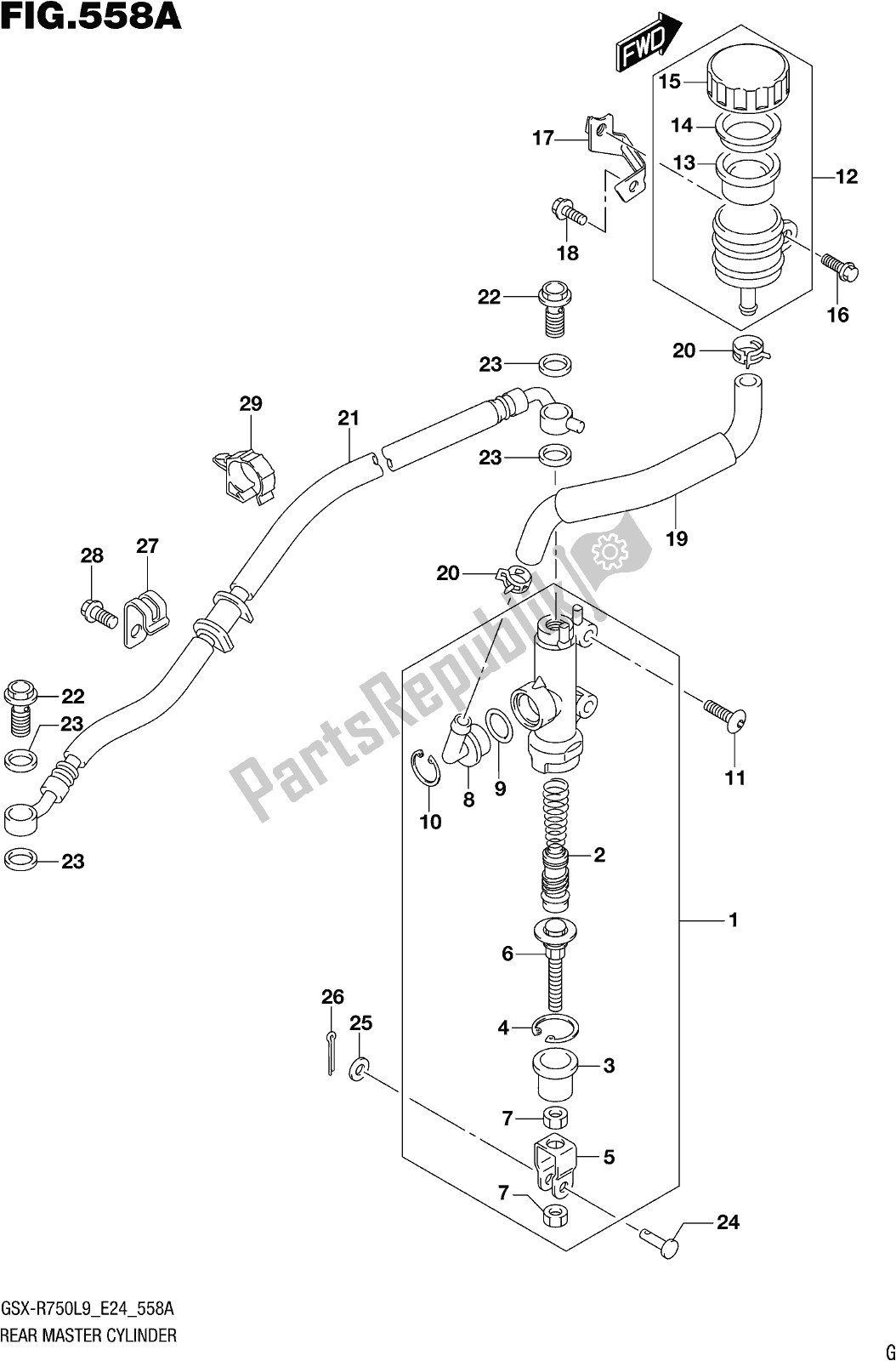 All parts for the Fig. 558a Rear Master Cylinder of the Suzuki Gsx-r 750 2019