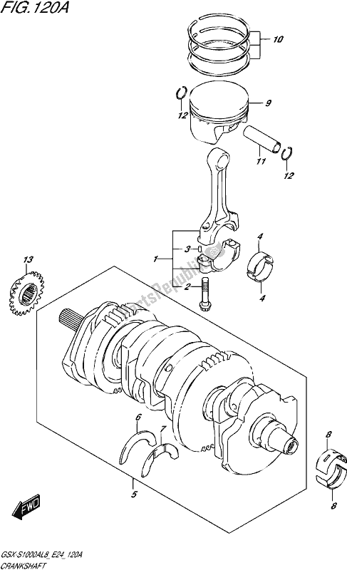 All parts for the Crankshaft of the Suzuki Gsx-s 1000A 2018