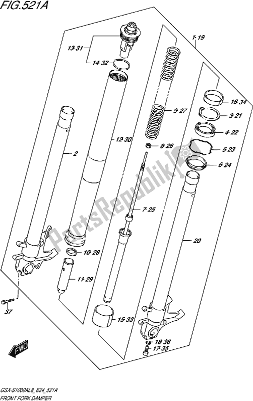 Tutte le parti per il Front Fork Damper (gsx-s1000al8 E24) del Suzuki Gsx-s 1000A 2018