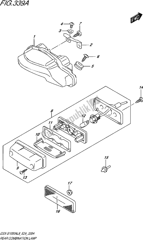 All parts for the Rear Combination Lamp of the Suzuki Gsx-s 1000A 2018