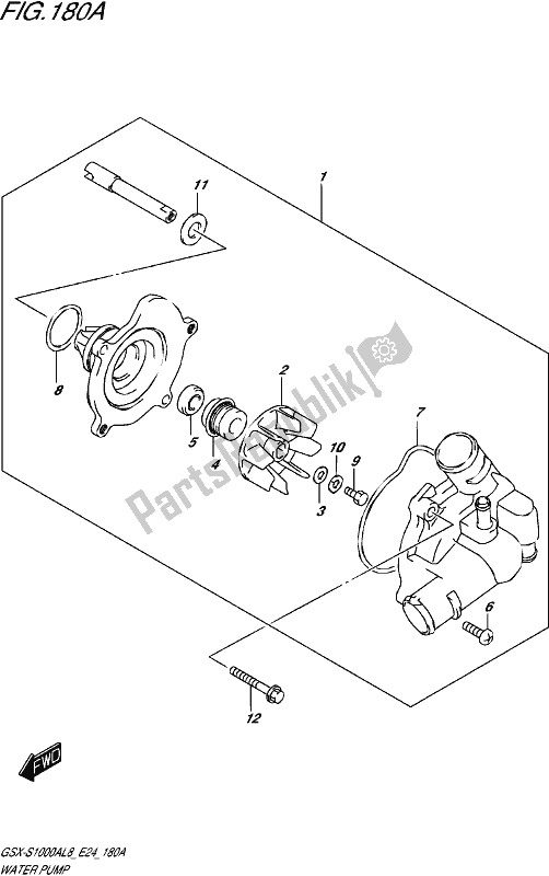 All parts for the Water Pump of the Suzuki Gsx-s 1000A 2018