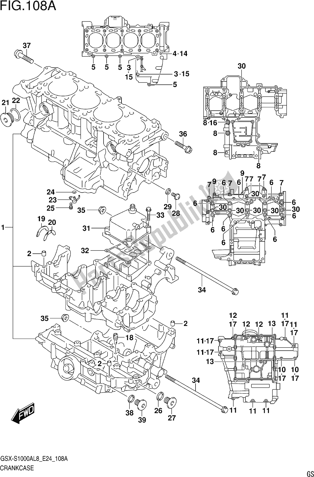 Wszystkie części do Fig. 108a Crankcase Suzuki Gsx-s 1000 AZ 2018