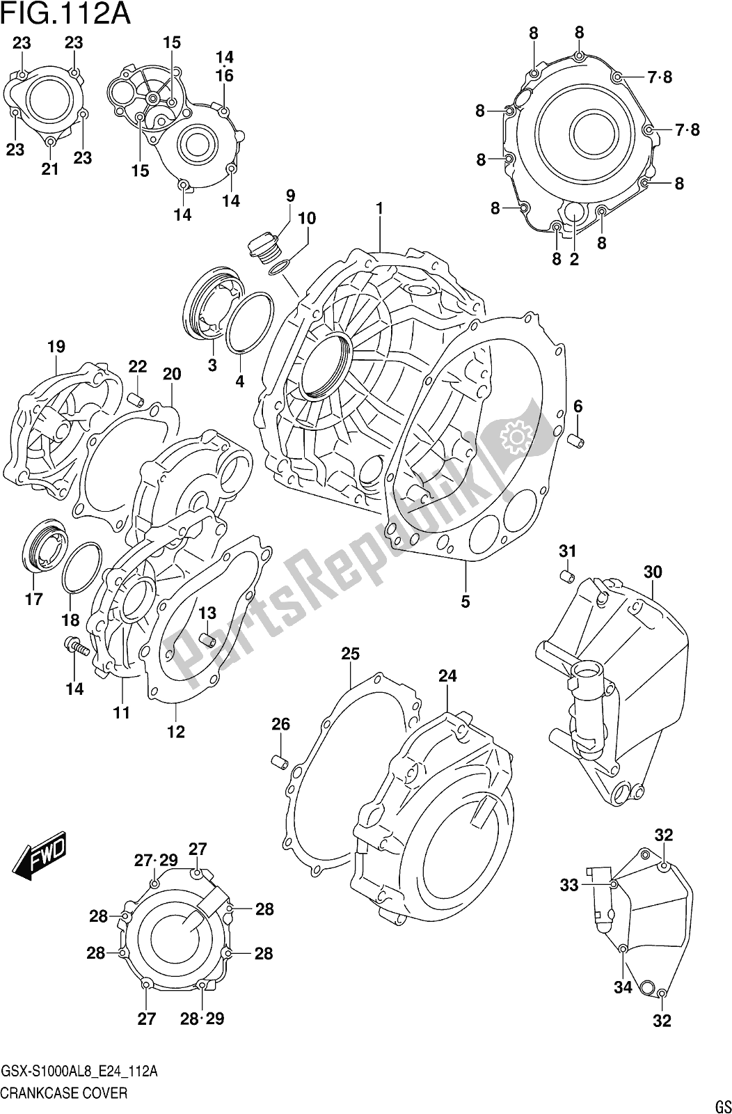 Todas as partes de Fig. 112a Crankcase Cover do Suzuki Gsx-s 1000 AZ 2018