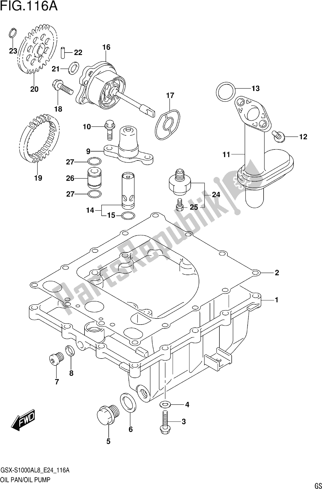 Tutte le parti per il Fig. 116a Oil Pan/oil Pump del Suzuki Gsx-s 1000 AZ 2018