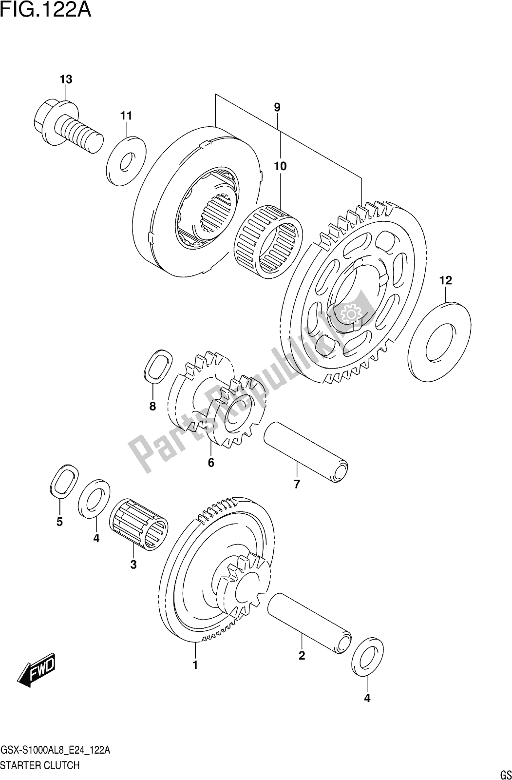 All parts for the Fig. 122a Starter Clutch of the Suzuki Gsx-s 1000 AZ 2018