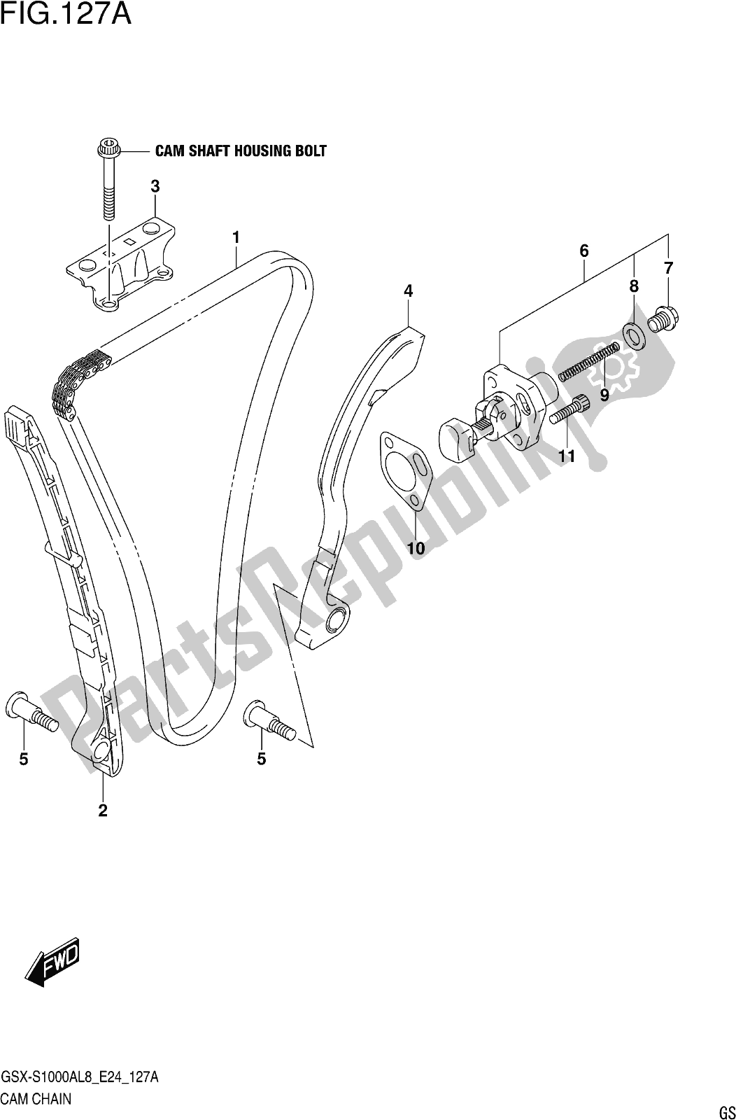 All parts for the Fig. 127a Cam Chain of the Suzuki Gsx-s 1000 AZ 2018