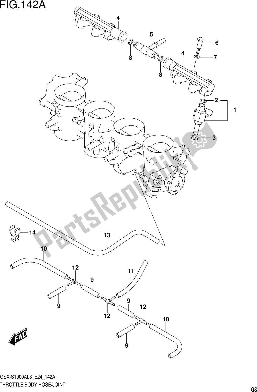 All parts for the Fig. 142a Throttle Body Hose/joint of the Suzuki Gsx-s 1000 AZ 2018