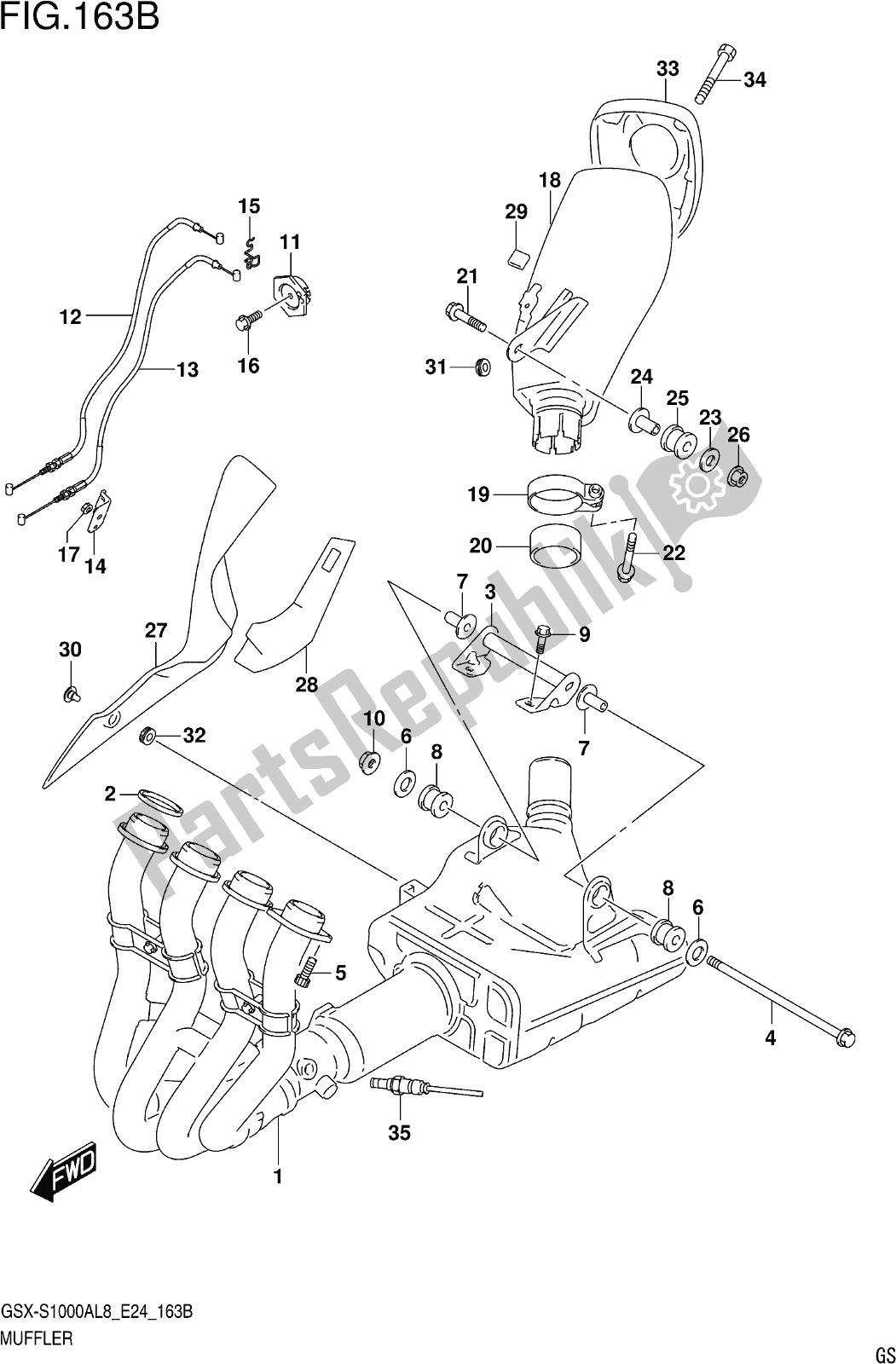 All parts for the Fig. 163b Muffler (gsx-s1000azl8 E24) of the Suzuki Gsx-s 1000 AZ 2018