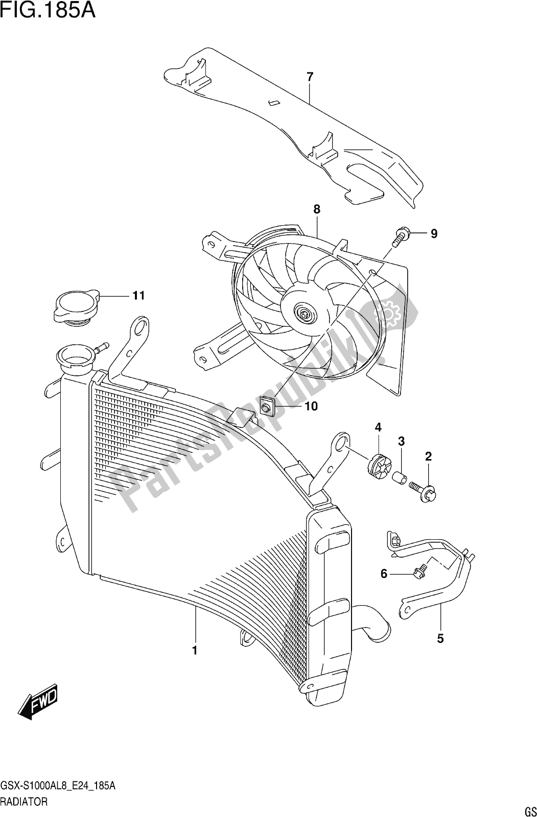 Tutte le parti per il Fig. 185a Radiator del Suzuki Gsx-s 1000 AZ 2018