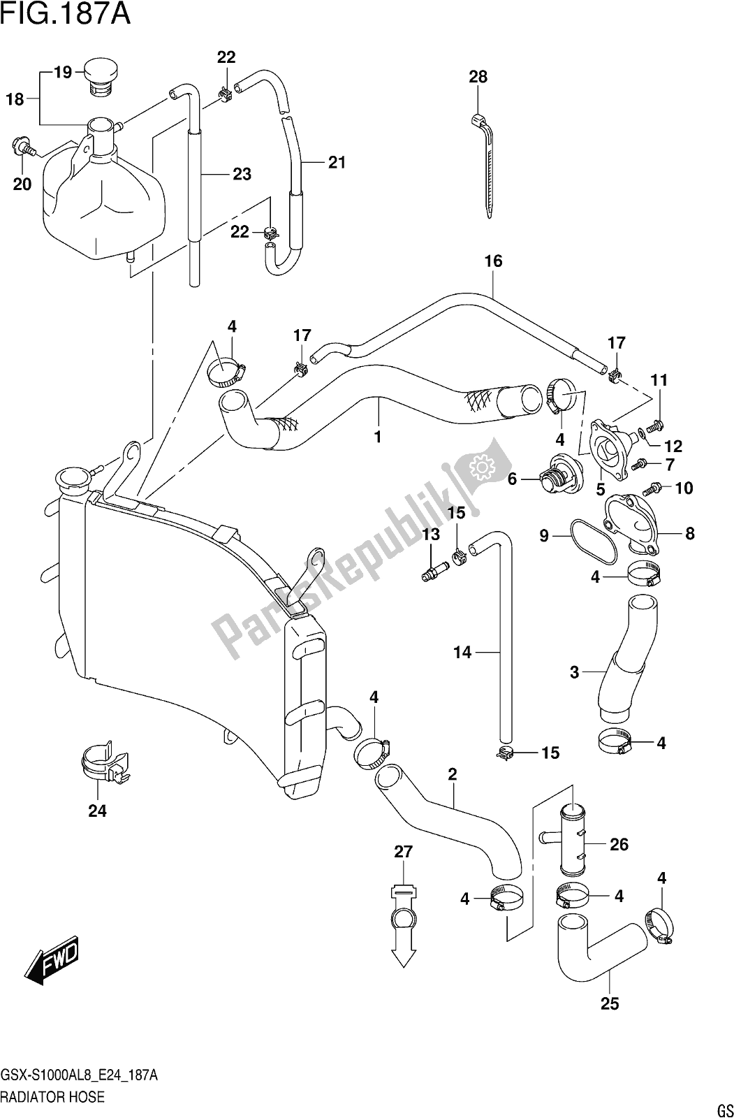 Todas as partes de Fig. 187a Radiator Hose do Suzuki Gsx-s 1000 AZ 2018