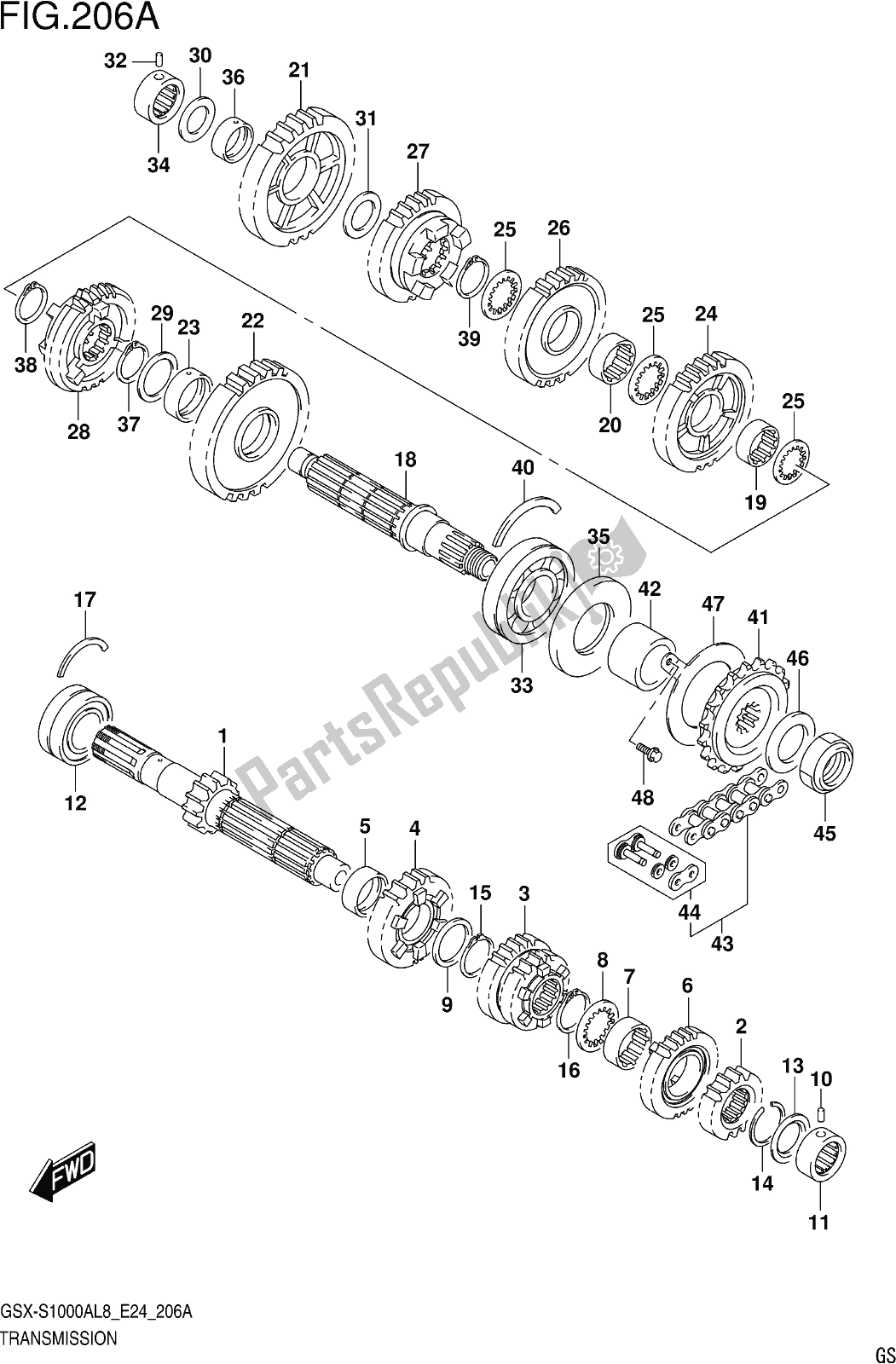 Tutte le parti per il Fig. 206a Transmission del Suzuki Gsx-s 1000 AZ 2018