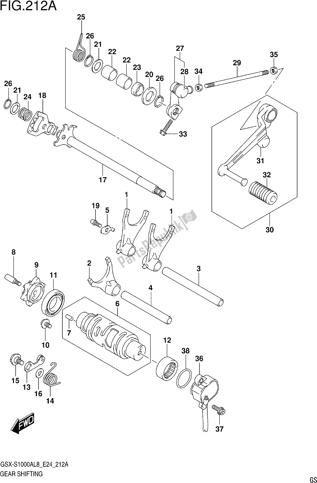 Tutte le parti per il Fig. 212a Gear Shifting del Suzuki Gsx-s 1000 AZ 2018