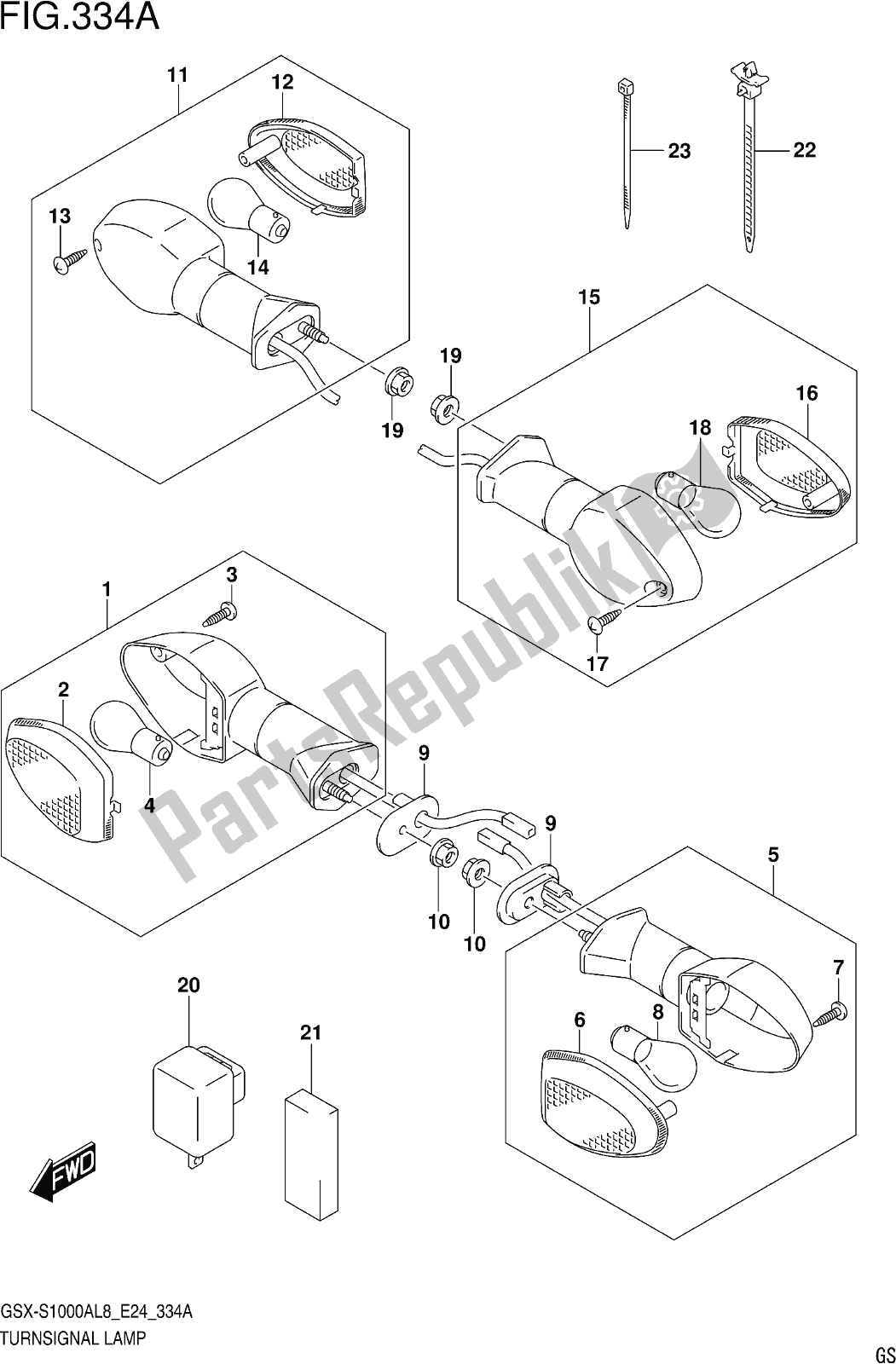 All parts for the Fig. 334a Turnsignal Lamp of the Suzuki Gsx-s 1000 AZ 2018