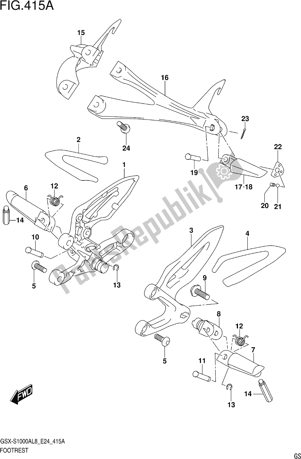 All parts for the Fig. 415a Footrest of the Suzuki Gsx-s 1000 AZ 2018