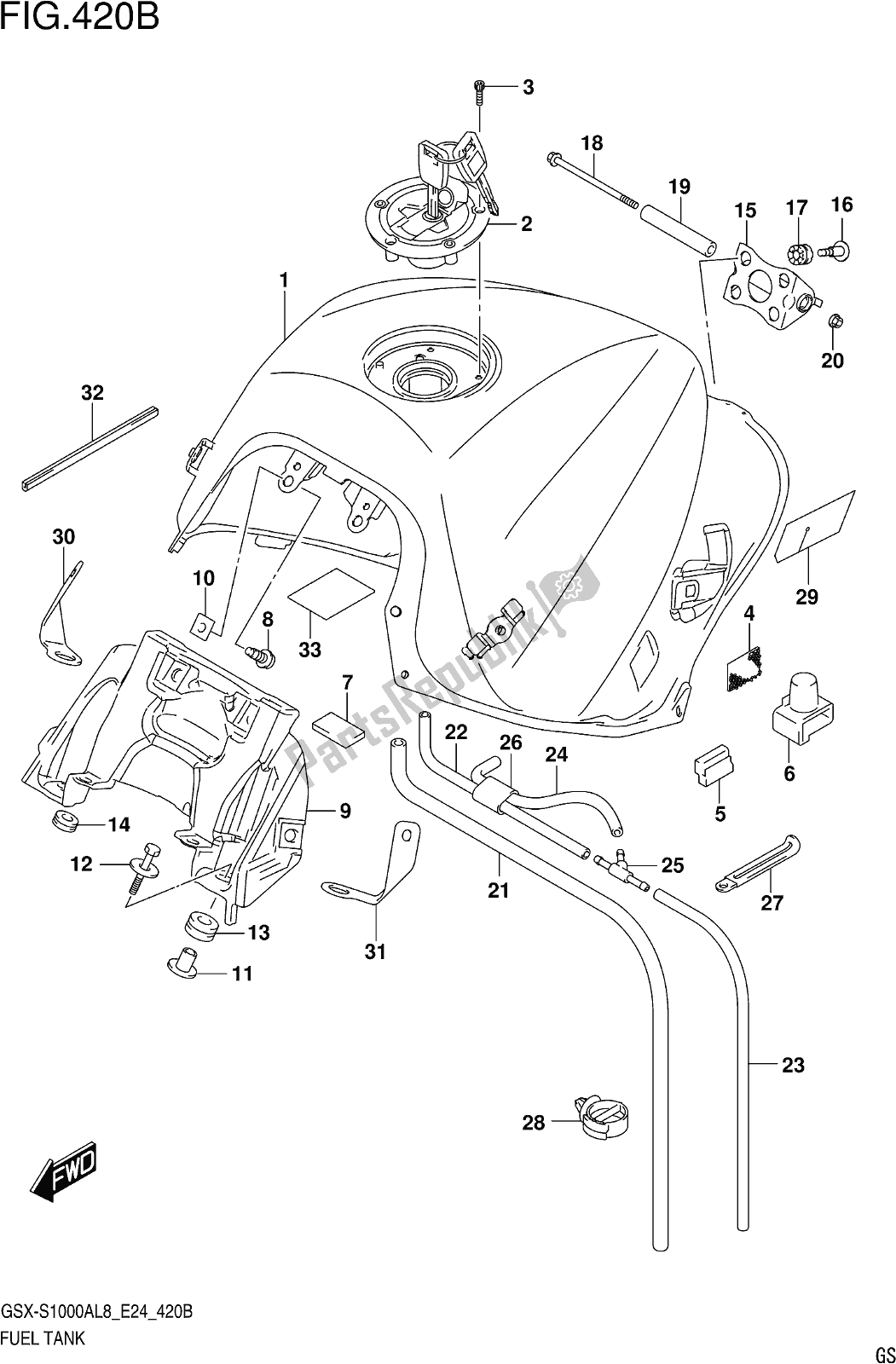 Todas as partes de Fig. 420b Fuel Tank (gsx-s1000azl8 E24) do Suzuki Gsx-s 1000 AZ 2018