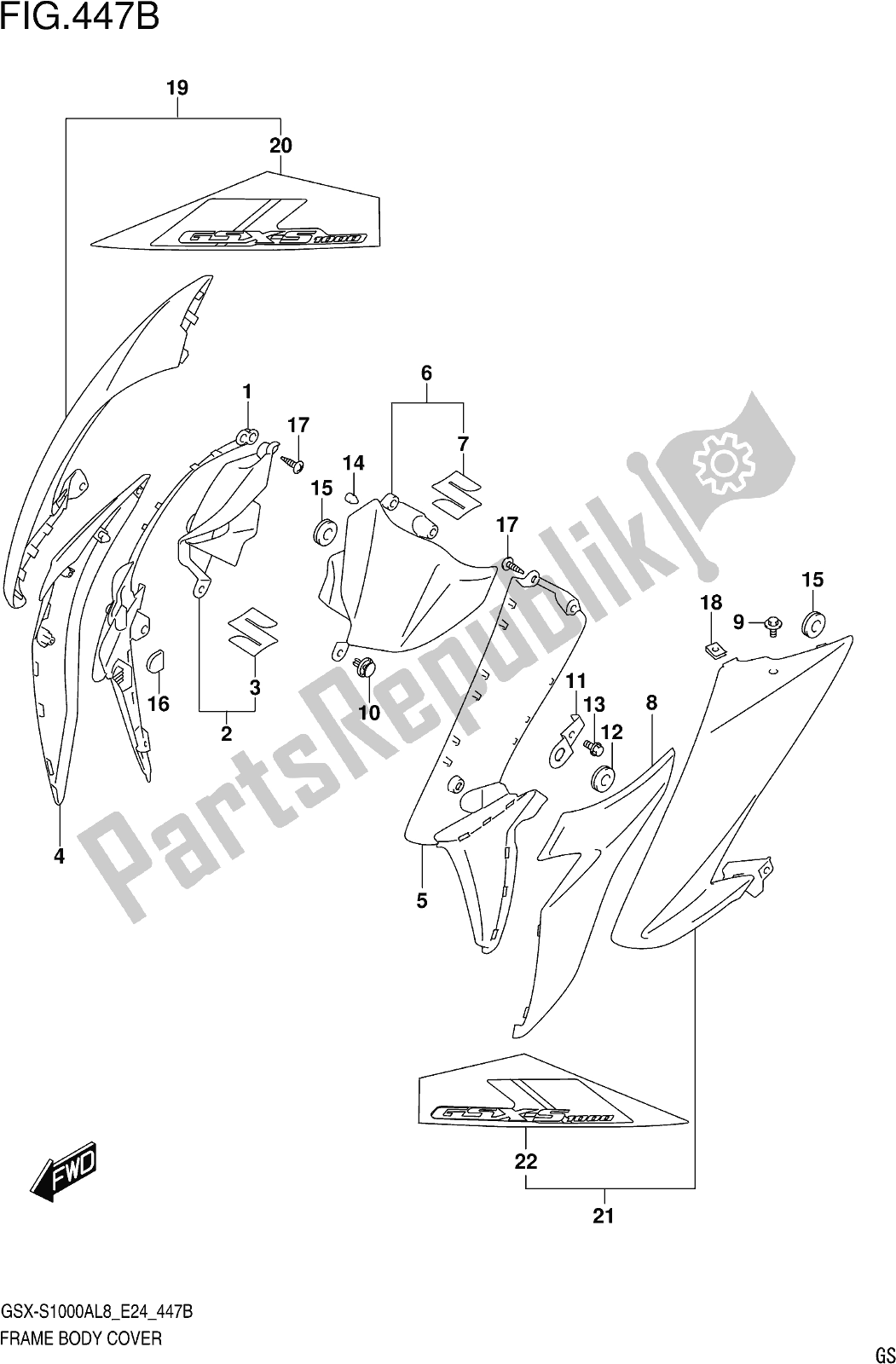 All parts for the Fig. 447b Frame Body Cover (gsx-s1000azl8 E24) of the Suzuki Gsx-s 1000 AZ 2018