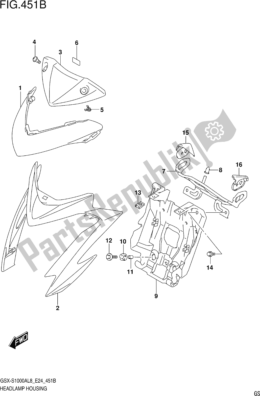 Tutte le parti per il Fig. 451b Headlamp Housing (gsx-s1000azl8 E24) del Suzuki Gsx-s 1000 AZ 2018