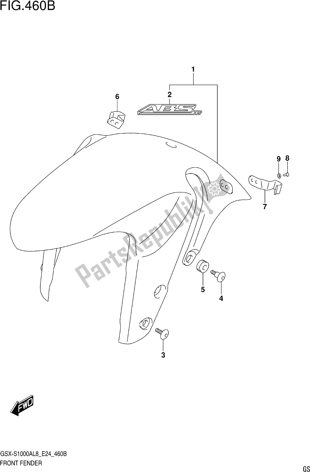 Alle onderdelen voor de Fig. 460b Front Fender (gsx-s1000azl8 E24) van de Suzuki Gsx-s 1000 AZ 2018