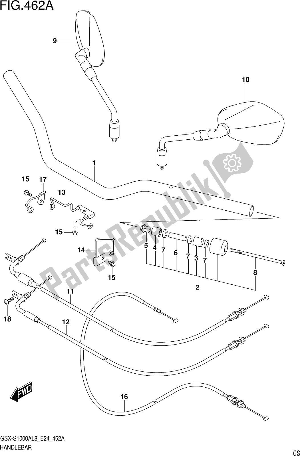 All parts for the Fig. 462a Handlebar of the Suzuki Gsx-s 1000 AZ 2018