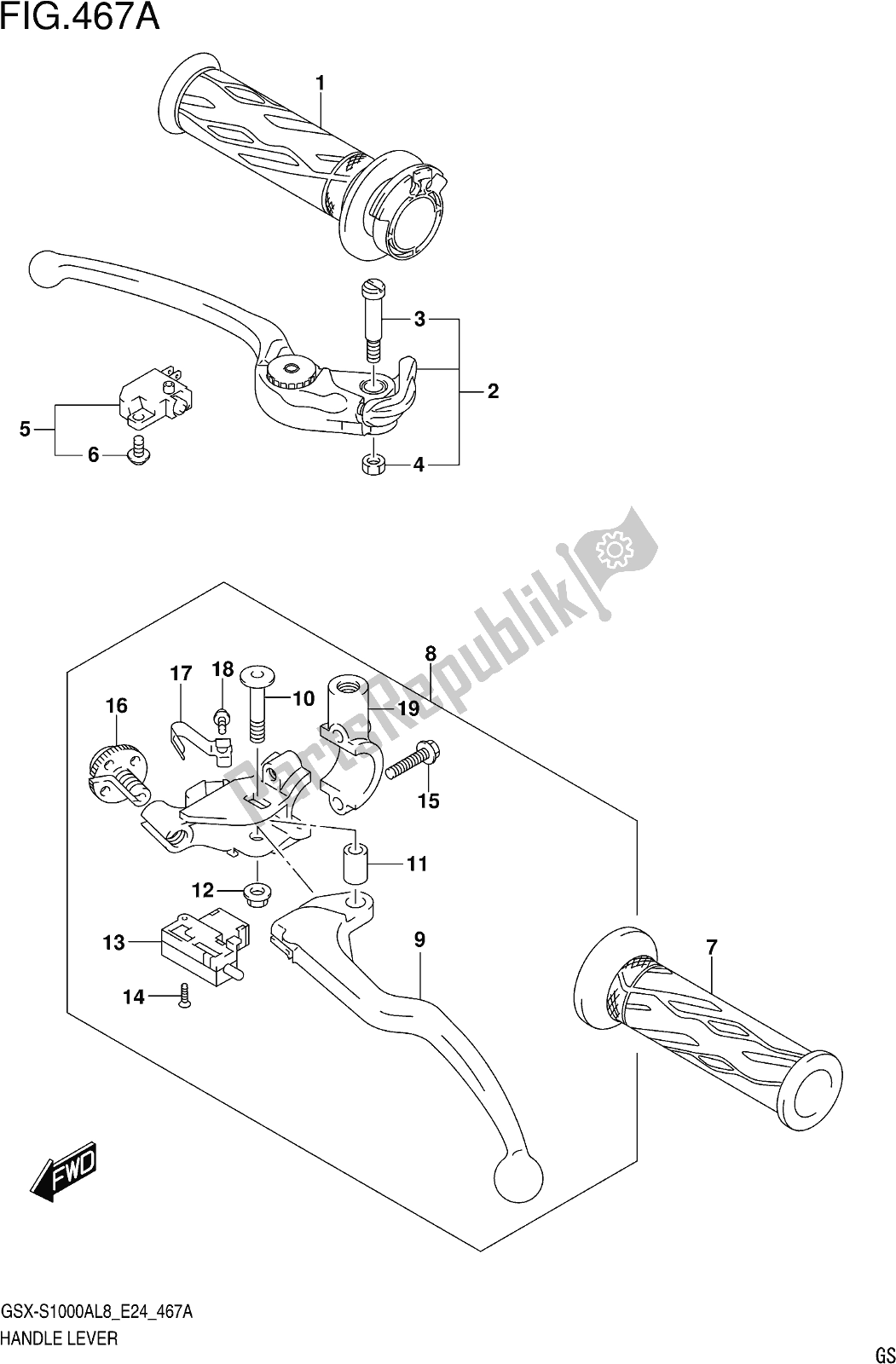 Tutte le parti per il Fig. 467a Handle Lever del Suzuki Gsx-s 1000 AZ 2018