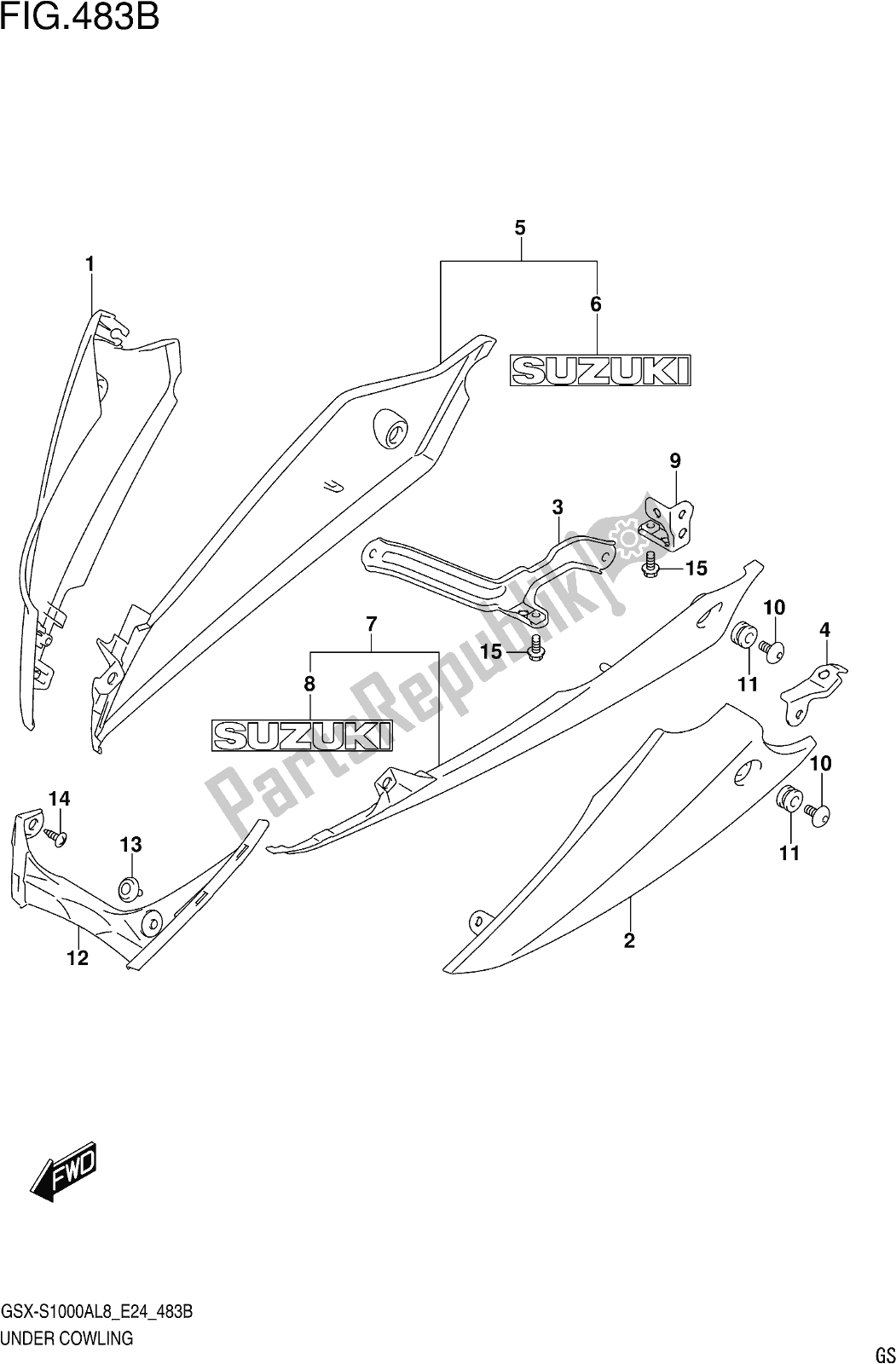 Tutte le parti per il Fig. 483b Under Cowling (gsx-s1000azl8 E24) del Suzuki Gsx-s 1000 AZ 2018