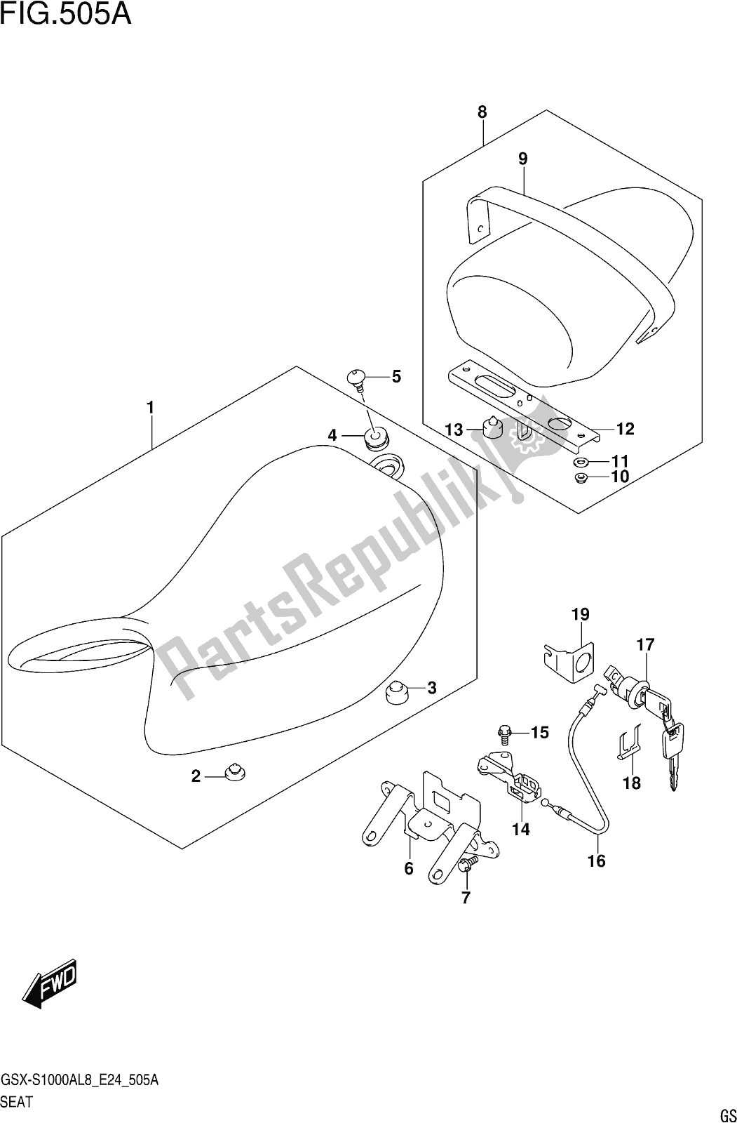 Todas as partes de Fig. 505a Seat do Suzuki Gsx-s 1000 AZ 2018