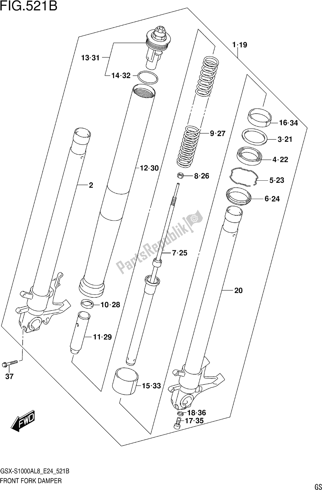 Tutte le parti per il Fig. 521b Front Fork Damper (gsx-s1000azl8 E24) del Suzuki Gsx-s 1000 AZ 2018