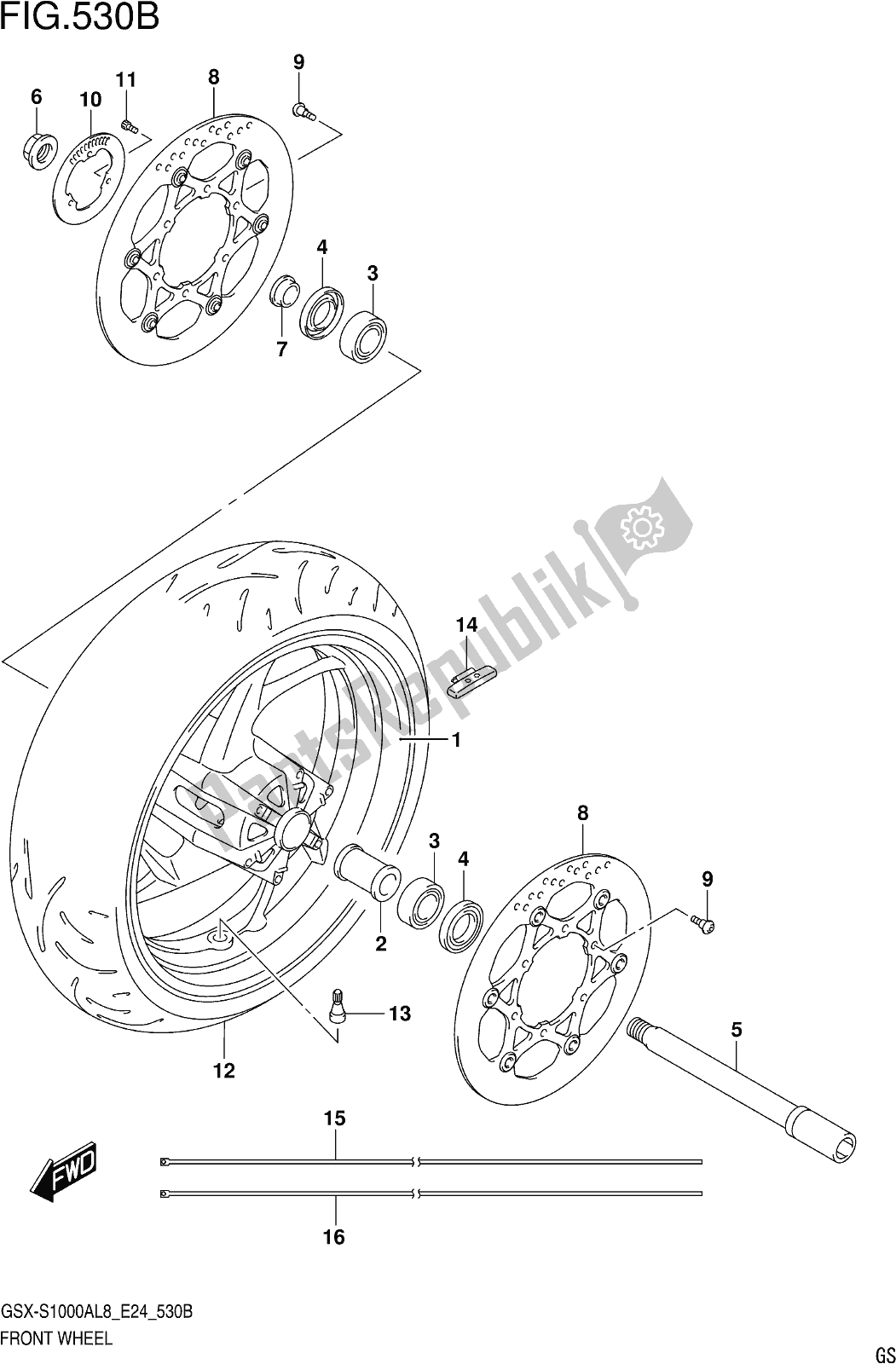 Tutte le parti per il Fig. 530b Front Wheel (gsx-s1000azl8 E24) del Suzuki Gsx-s 1000 AZ 2018