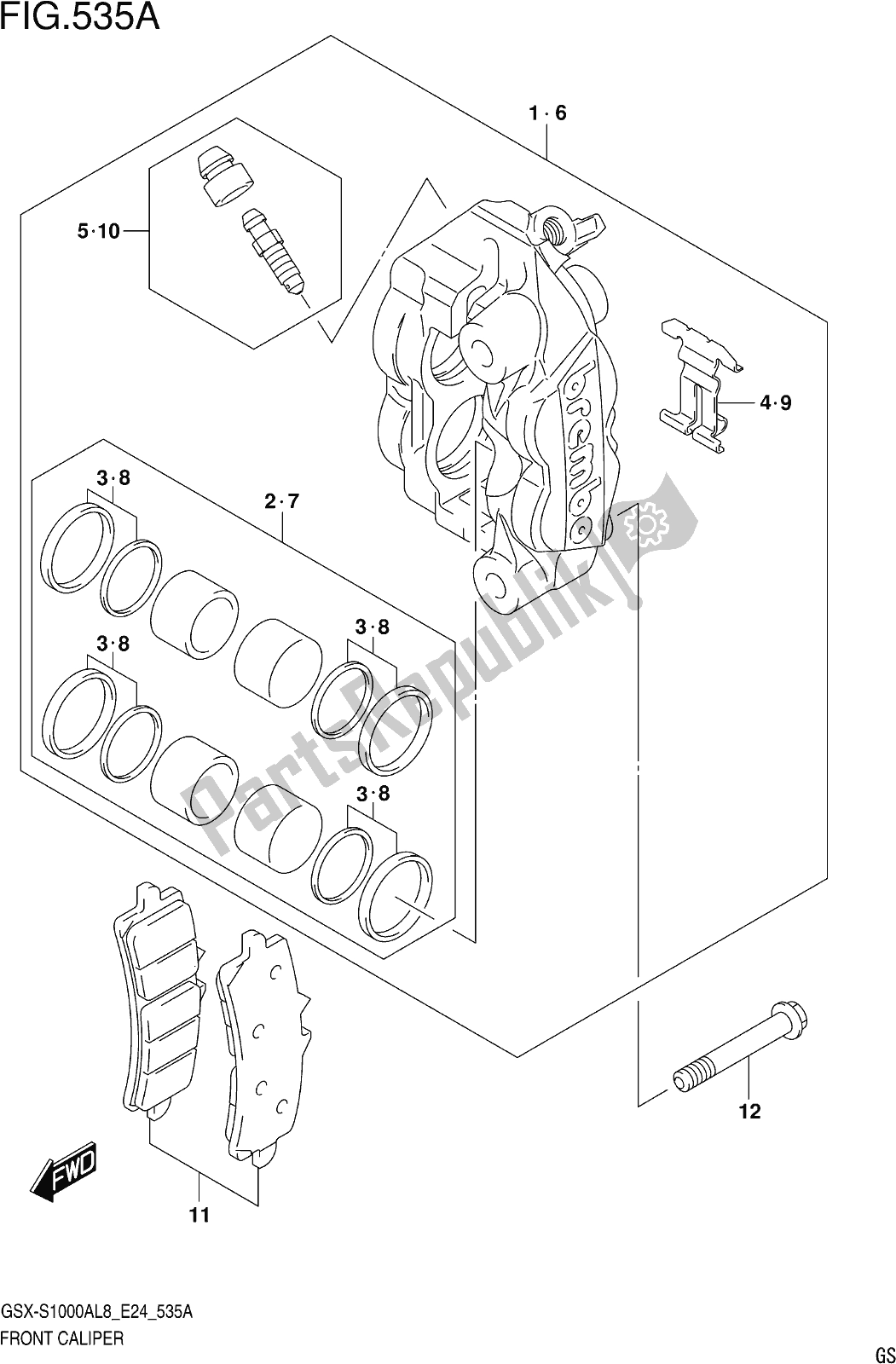 All parts for the Fig. 535a Front Caliper of the Suzuki Gsx-s 1000 AZ 2018