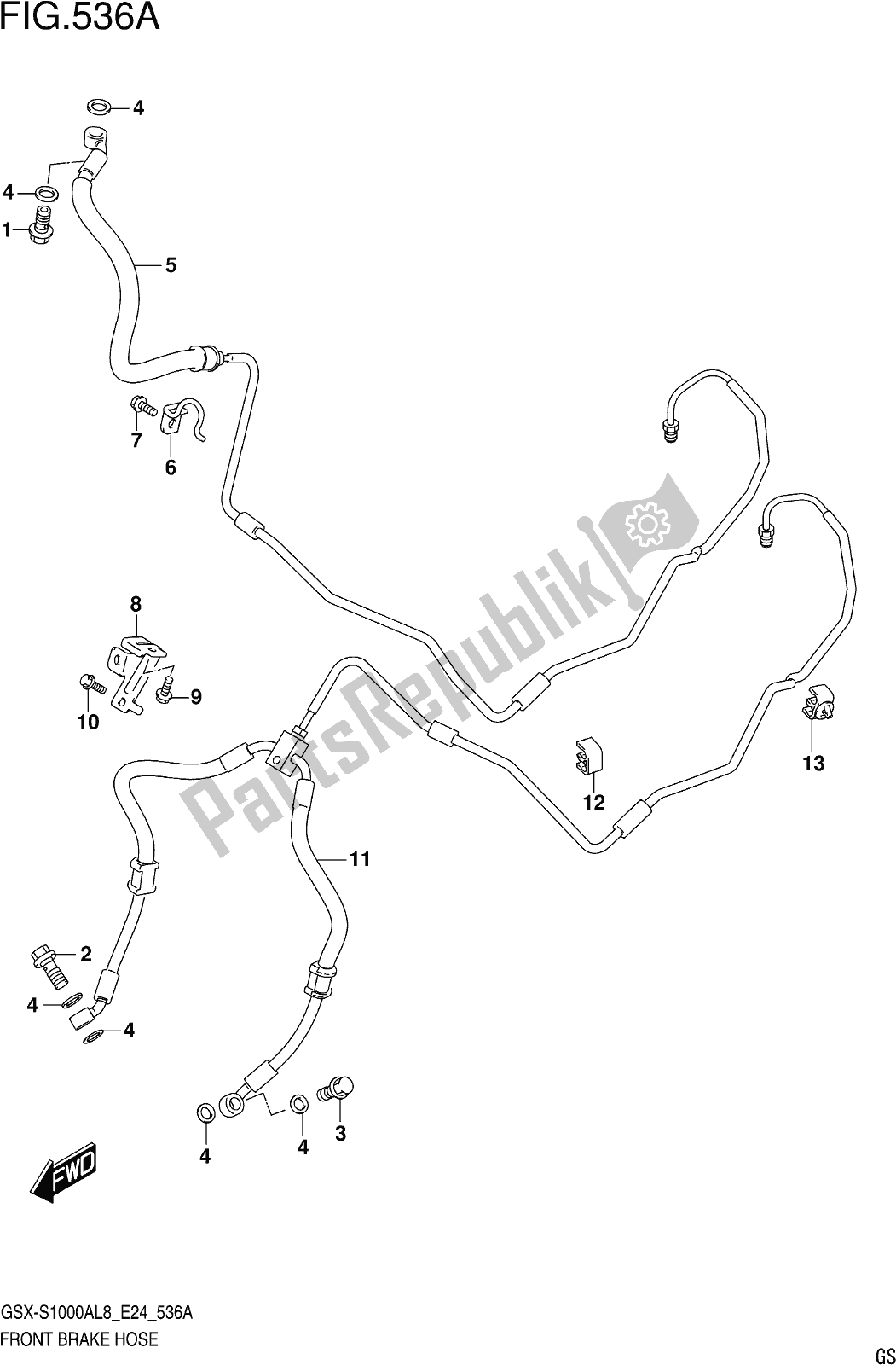 Wszystkie części do Fig. 536a Front Brake Hose Suzuki Gsx-s 1000 AZ 2018