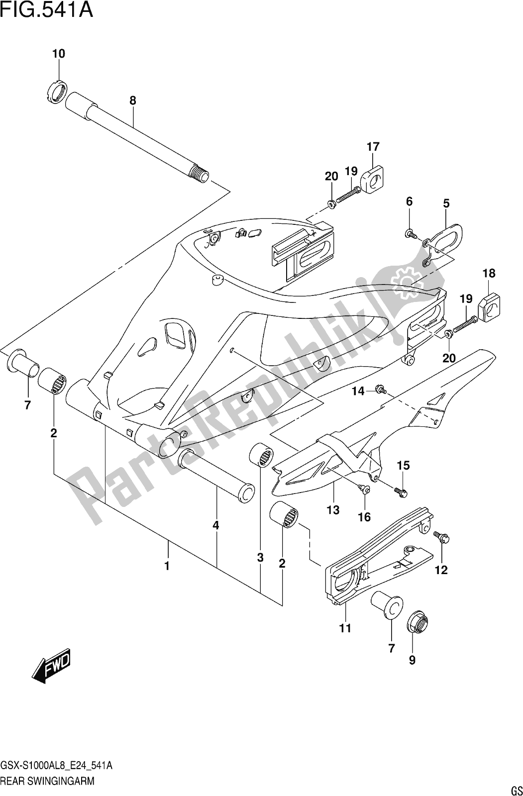 Todas as partes de Fig. 541a Rear Swingingarm do Suzuki Gsx-s 1000 AZ 2018