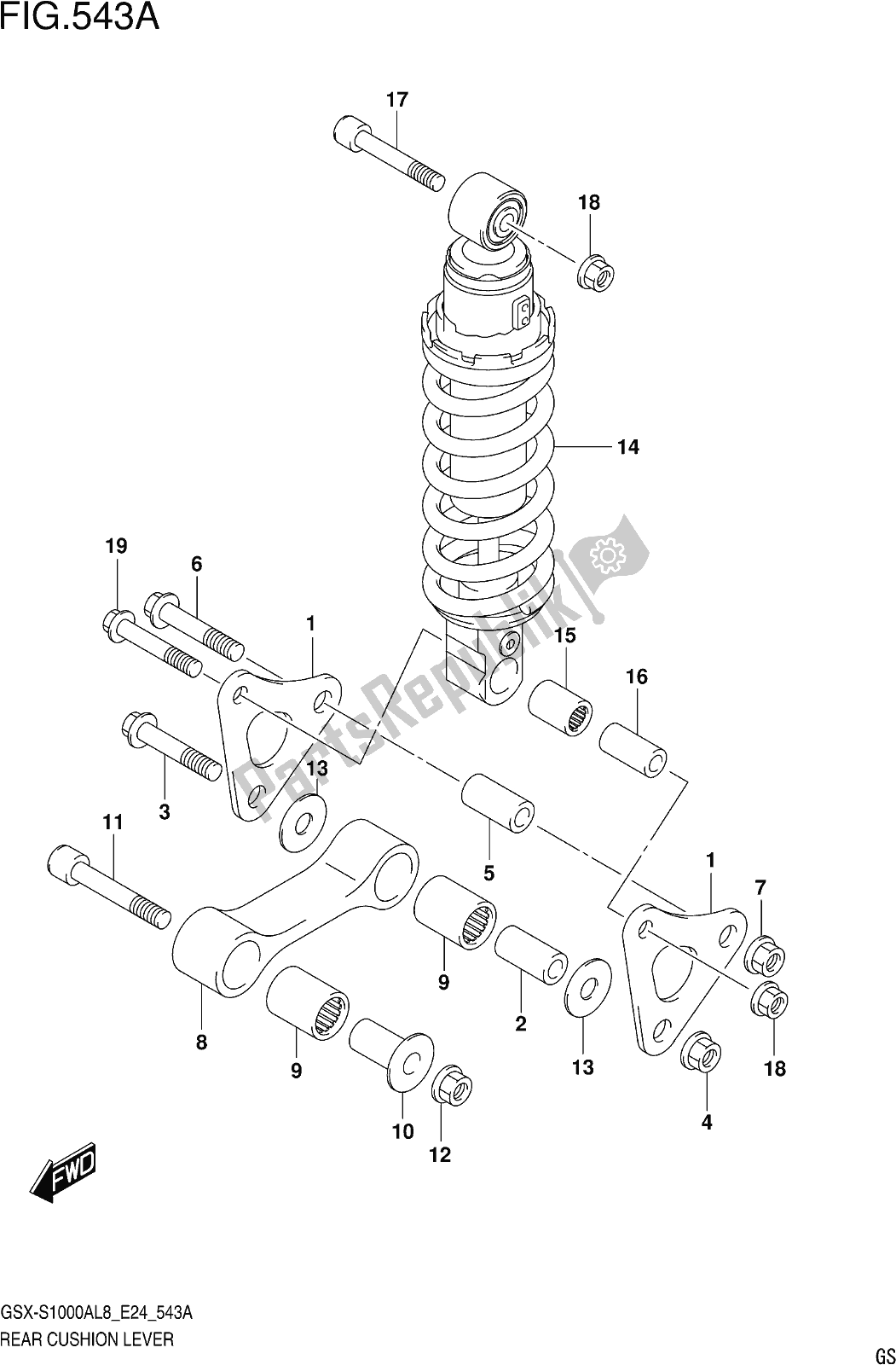 Tutte le parti per il Fig. 543a Rear Cushion Lever del Suzuki Gsx-s 1000 AZ 2018