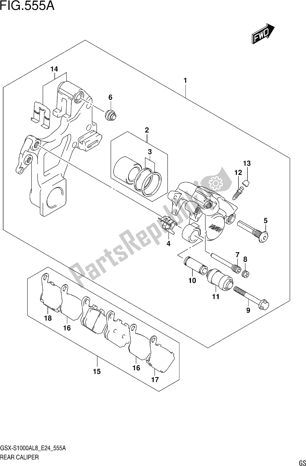 Tutte le parti per il Fig. 555a Rear Caliper del Suzuki Gsx-s 1000 AZ 2018