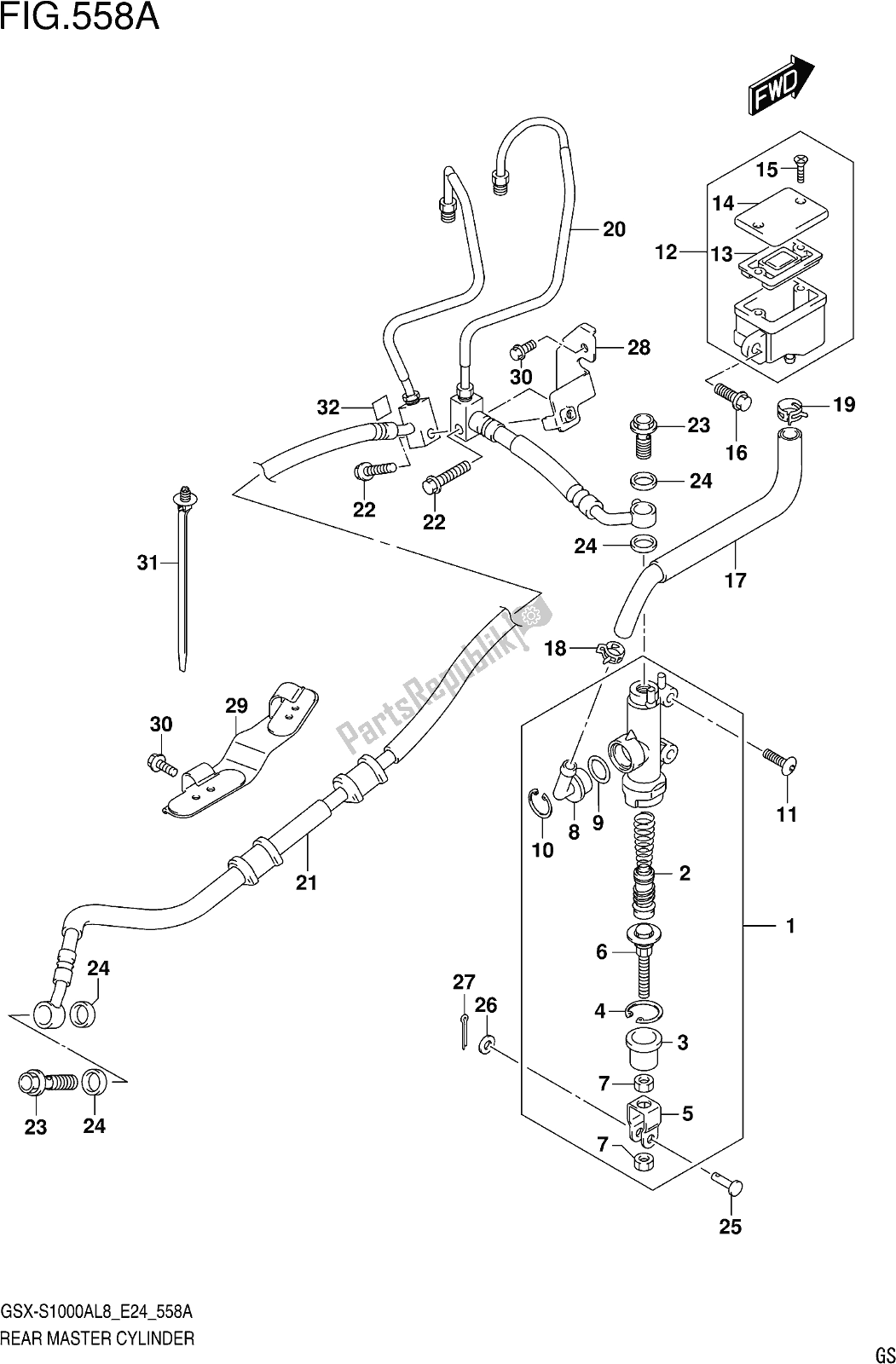 Tutte le parti per il Fig. 558a Rear Master Cylinder del Suzuki Gsx-s 1000 AZ 2018