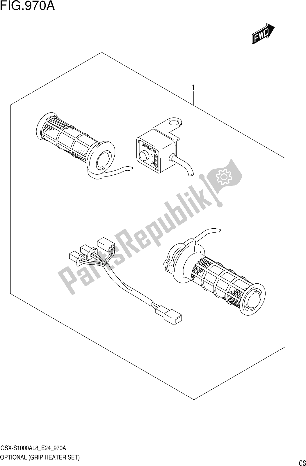 All parts for the Fig. 970a Optional (grip Heater Set) of the Suzuki Gsx-s 1000 AZ 2018