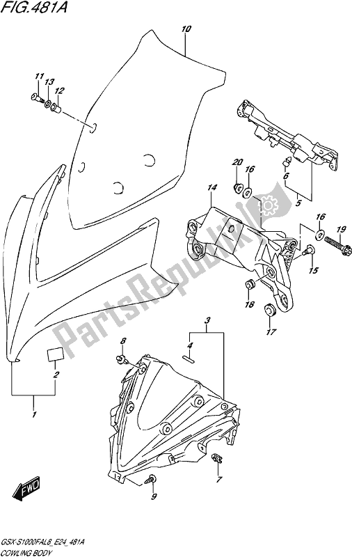 Tutte le parti per il Cowling Body (gsx-s1000fal8 E24) del Suzuki Gsx-s 1000 FA 2018