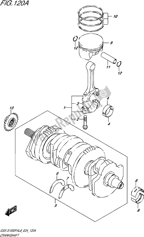 All parts for the Crankshaft of the Suzuki Gsx-s 1000 FA 2018