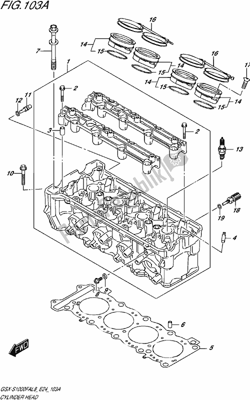 All parts for the Cylinder Head of the Suzuki Gsx-s 1000 FA 2018