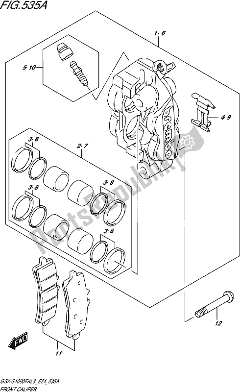 All parts for the Front Caliper of the Suzuki Gsx-s 1000 FA 2018