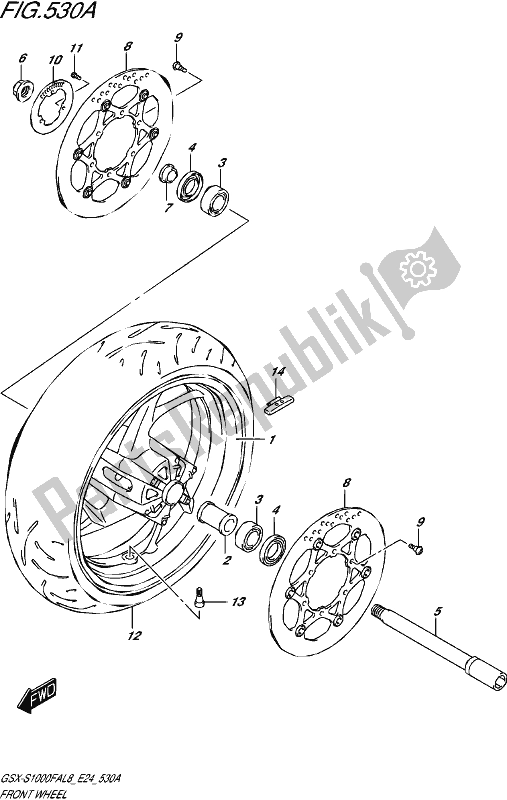 All parts for the Front Wheel (gsx-s1000fal8 E24) of the Suzuki Gsx-s 1000 FA 2018