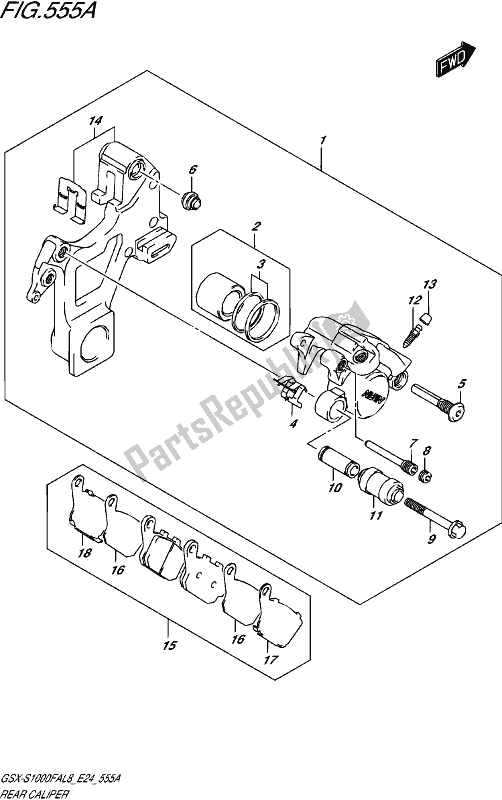 All parts for the Rear Caliper of the Suzuki Gsx-s 1000 FA 2018